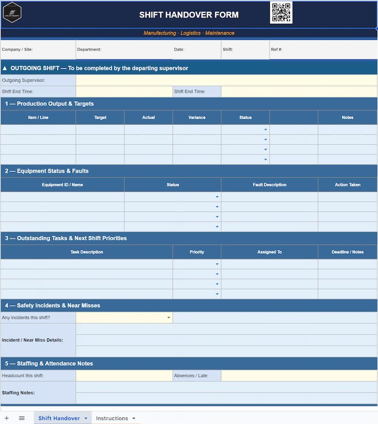 Shift Handover Form preview