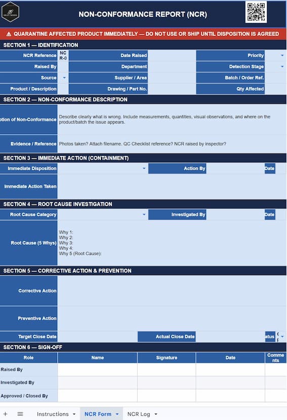 Non-Conformance Report preview