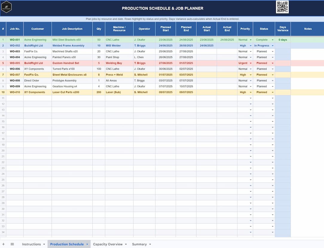 Production Schedule & Job Planner preview